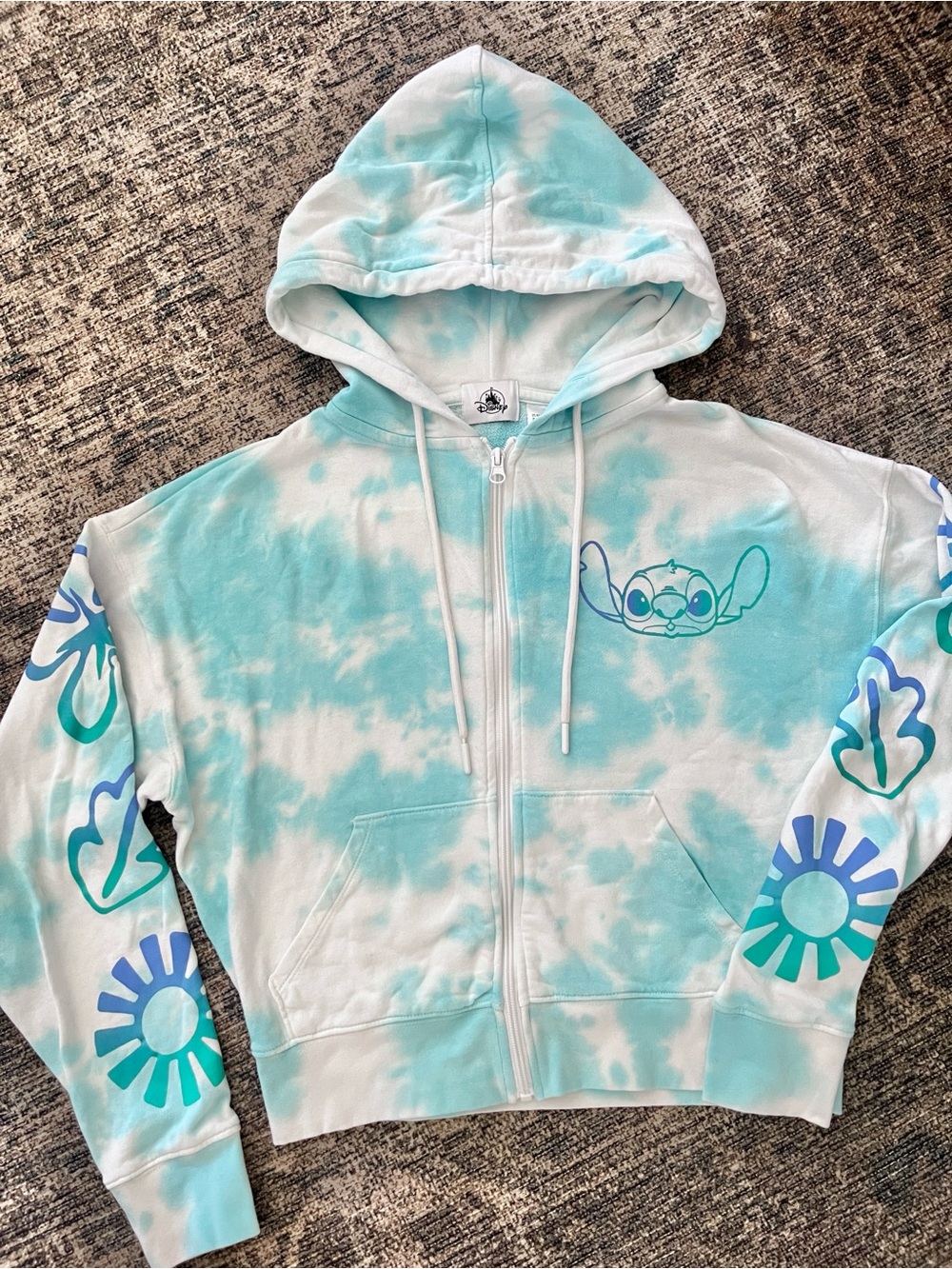 Disney Stitch Tie-Dye Zip Hoodie in Aqua and White